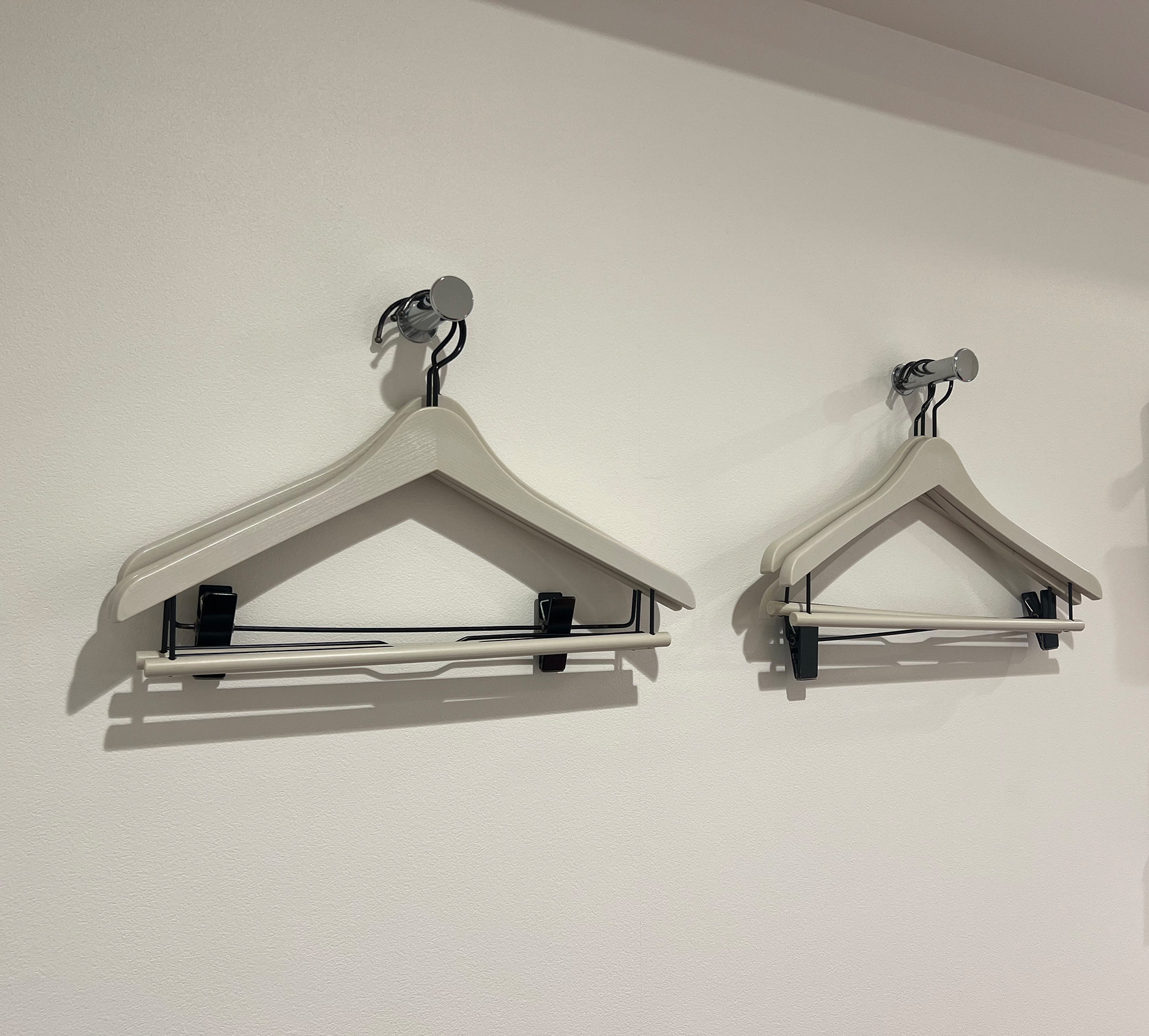 The room has clothes hangers.