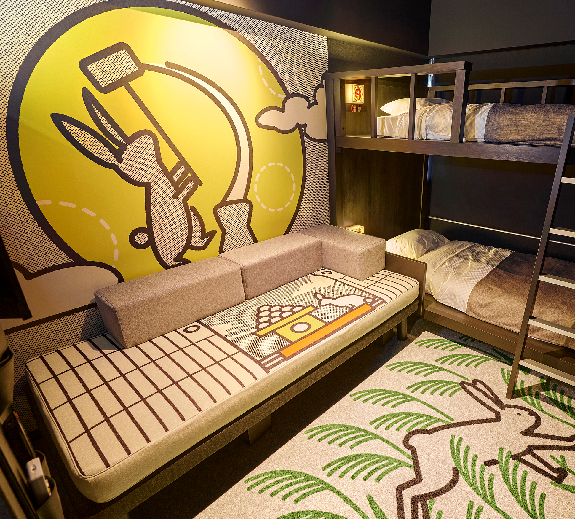 此房型備有賞月、相撲這2種呈現日本文化的設計。※圖片為賞月設計的客房範例。